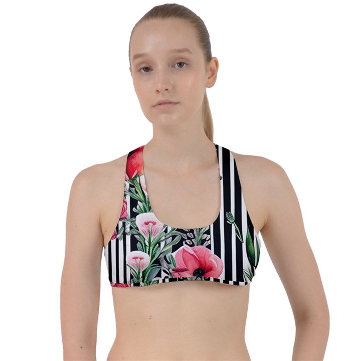 Tropical Paradise - Watercolor Botanical Flowers Criss Cross Racerback Sports Bra