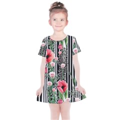 Tropical Paradise - Watercolor Botanical Flowers Kids  Simple Cotton Dress by GardenOfOphir