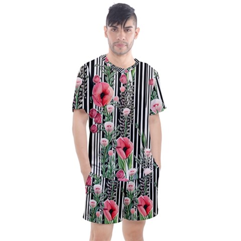 Tropical Paradise - Watercolor Botanical Flowers Men s Mesh Tee And Shorts Set by GardenOfOphir