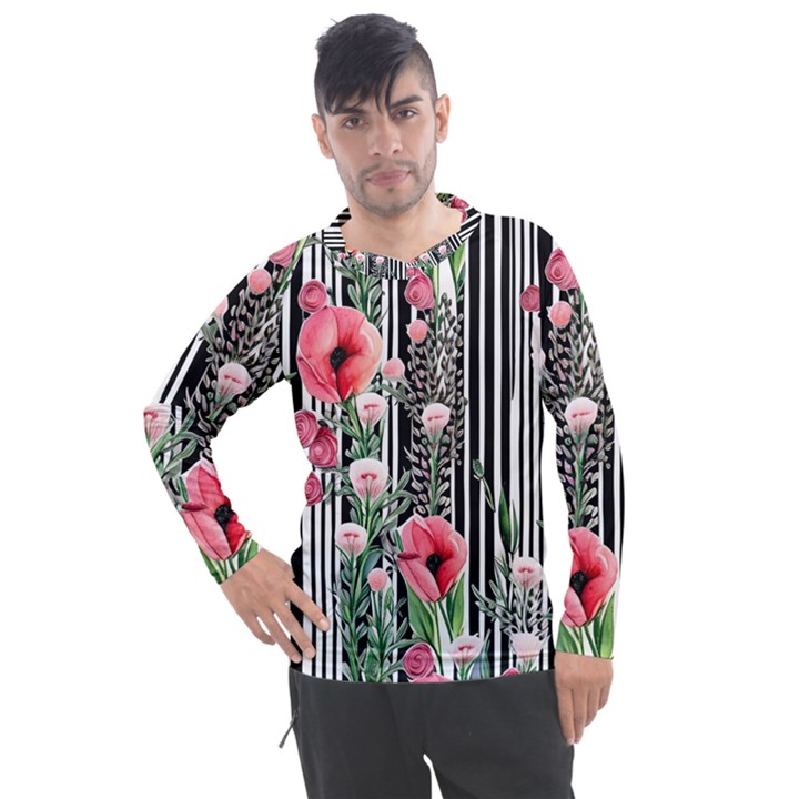 Tropical Paradise - Watercolor Botanical Flowers Men s Pique Long Sleeve Tee