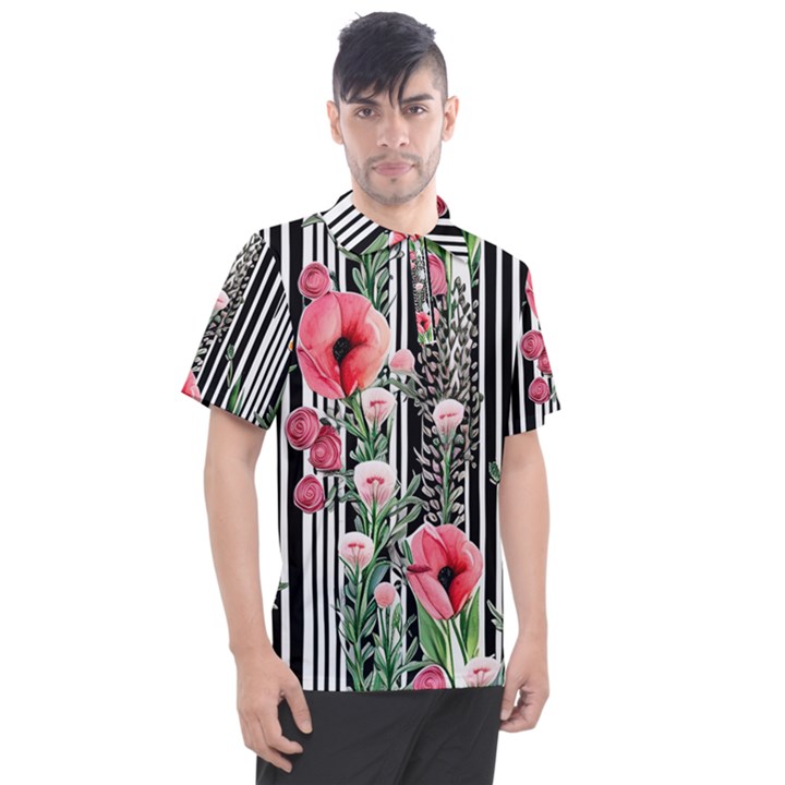 Tropical Paradise - Watercolor Botanical Flowers Men s Polo Tee