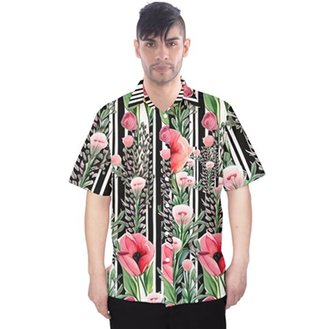 Tropical Paradise - Watercolor Botanical Flowers Men s Hawaii Shirt by GardenOfOphir