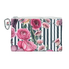 Flora Watercolor Botanical Flowers Canvas Cosmetic Bag (large) by GardenOfOphir