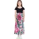 Flora Watercolor Botanical Flowers Kids  Flared Maxi Skirt View1