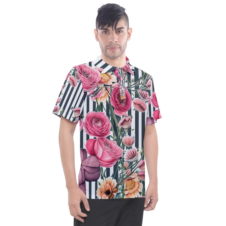 Flora Watercolor Botanical Flowers Men s Polo Tee