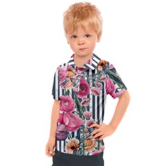 Flora Watercolor Botanical Flowers Kids  Polo Tee