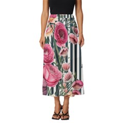 Flora Watercolor Botanical Flowers Classic Midi Chiffon Skirt