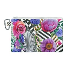 Bountiful Watercolor Flowers Canvas Cosmetic Bag (large) by GardenOfOphir