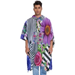 Bountiful Watercolor Flowers Men s Hooded Rain Ponchos by GardenOfOphir