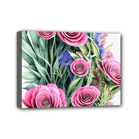 Attention-getting Watercolor Flowers Mini Canvas 7  X 5  (stretched) by GardenOfOphir