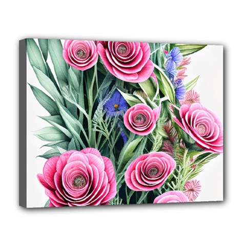 Attention-getting Watercolor Flowers Canvas 14  X 11  (stretched) by GardenOfOphir