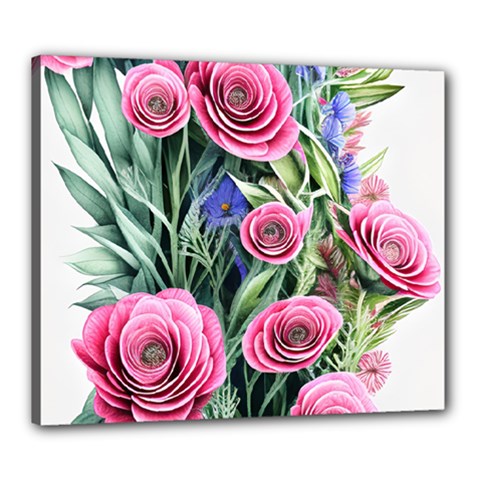 Attention-getting Watercolor Flowers Canvas 24  X 20  (stretched) by GardenOfOphir