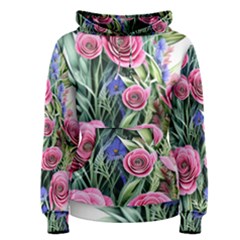 Attention-getting Watercolor Flowers Women s Pullover Hoodie by GardenOfOphir