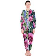 Attention-getting Watercolor Flowers Onepiece Jumpsuit (ladies) by GardenOfOphir