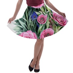 Attention-getting Watercolor Flowers A-line Skater Skirt by GardenOfOphir