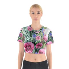 Attention-getting Watercolor Flowers Cotton Crop Top by GardenOfOphir