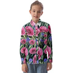 Attention-getting Watercolor Flowers Kids  Long Sleeve Shirt by GardenOfOphir