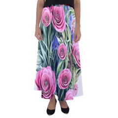 Attention-getting Watercolor Flowers Flared Maxi Skirt by GardenOfOphir