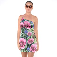 Attention-getting Watercolor Flowers One Soulder Bodycon Dress by GardenOfOphir