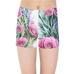 Attention-getting Watercolor Flowers Kids  Sports Shorts by GardenOfOphir