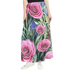 Attention-getting Watercolor Flowers Maxi Chiffon Skirt by GardenOfOphir