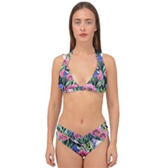 Attention-getting Watercolor Flowers Double Strap Halter Bikini Set by GardenOfOphir