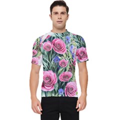 Attention-getting Watercolor Flowers Men s Short Sleeve Rash Guard by GardenOfOphir