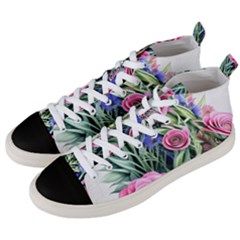 Attention-getting Watercolor Flowers Men s Mid-top Canvas Sneakers by GardenOfOphir