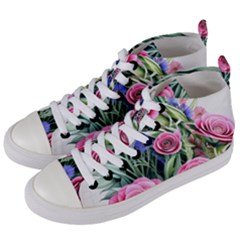 Attention-getting Watercolor Flowers Women s Mid-top Canvas Sneakers by GardenOfOphir