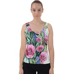 Attention-getting Watercolor Flowers Velvet Tank Top by GardenOfOphir