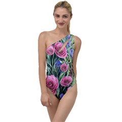 Attention-getting Watercolor Flowers To One Side Swimsuit by GardenOfOphir