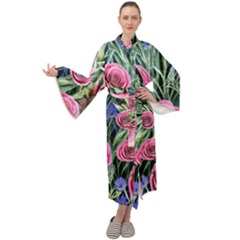 Attention-getting Watercolor Flowers Maxi Velvet Kimono by GardenOfOphir