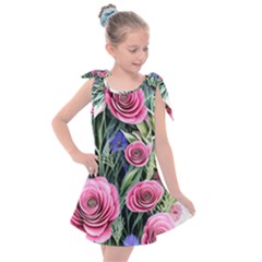 Attention-getting Watercolor Flowers Kids  Tie Up Tunic Dress by GardenOfOphir