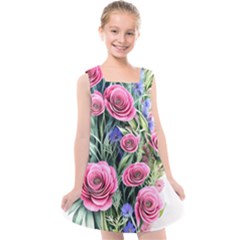 Attention-getting Watercolor Flowers Kids  Cross Back Dress by GardenOfOphir