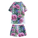 Attention-getting Watercolor Flowers Kids  Swim Tee and Shorts Set View2