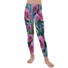 Attention-getting Watercolor Flowers Kids  Lightweight Velour Leggings by GardenOfOphir