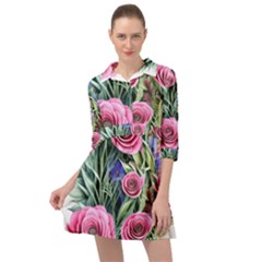 Attention-getting Watercolor Flowers Mini Skater Shirt Dress by GardenOfOphir