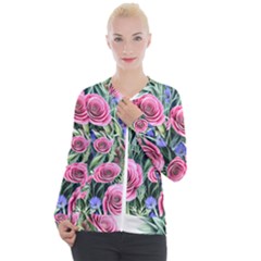 Attention-getting Watercolor Flowers Casual Zip Up Jacket by GardenOfOphir