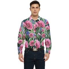 Attention-getting Watercolor Flowers Men s Long Sleeve Pocket Shirt  by GardenOfOphir