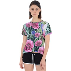 Attention-getting Watercolor Flowers Open Back Sport Tee by GardenOfOphir