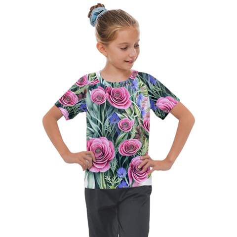 Attention-getting Watercolor Flowers Kids  Mesh Piece Tee by GardenOfOphir