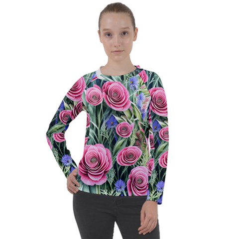 Attention-getting Watercolor Flowers Women s Long Sleeve Raglan Tee by GardenOfOphir