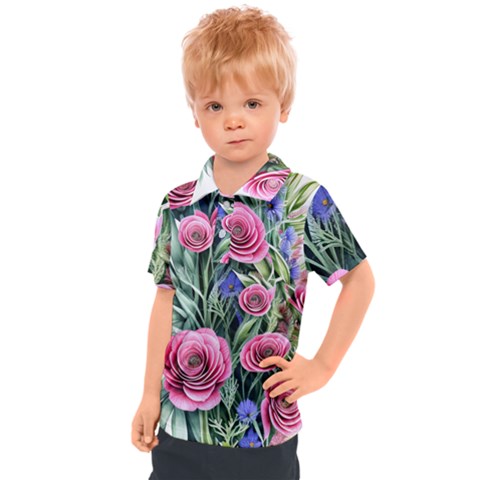 Attention-getting Watercolor Flowers Kids  Polo Tee by GardenOfOphir