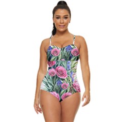 Attention-getting Watercolor Flowers Retro Full Coverage Swimsuit by GardenOfOphir