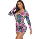 Attention-getting Watercolor Flowers Long Sleeve Boyleg Swimsuit View2