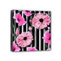 Black Stripes Beautifully watercolor flowers Mini Canvas 4  x 4  (Stretched) View1