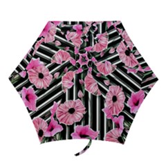 Black Stripes Beautifully Watercolor Flowers Mini Folding Umbrellas by GardenOfOphir