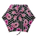 Black Stripes Beautifully watercolor flowers Mini Folding Umbrellas View1