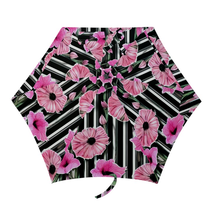 Black Stripes Beautifully watercolor flowers Mini Folding Umbrellas