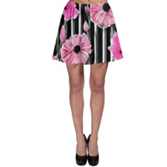 Black Stripes Beautifully Watercolor Flowers Skater Skirt by GardenOfOphir